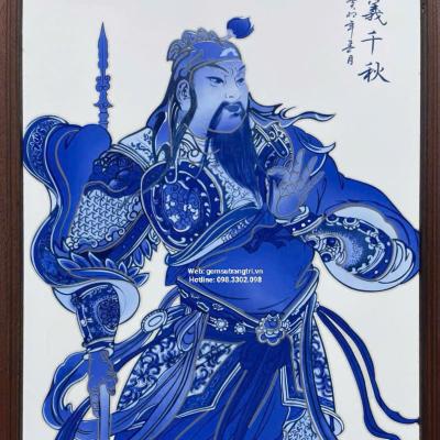 TRANH SỨ KHUNG GỖ – TÍCH QUAN CÔNG MEN CHÀM